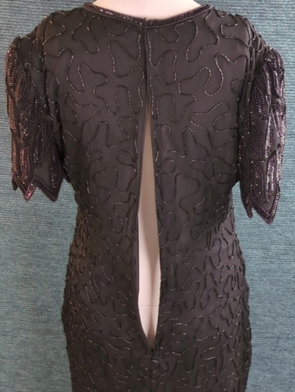 Vintage Laurence Kazar Beaded Silk Cocktail Dress 90s BEAUTIFUL! - Picture 13 of 17